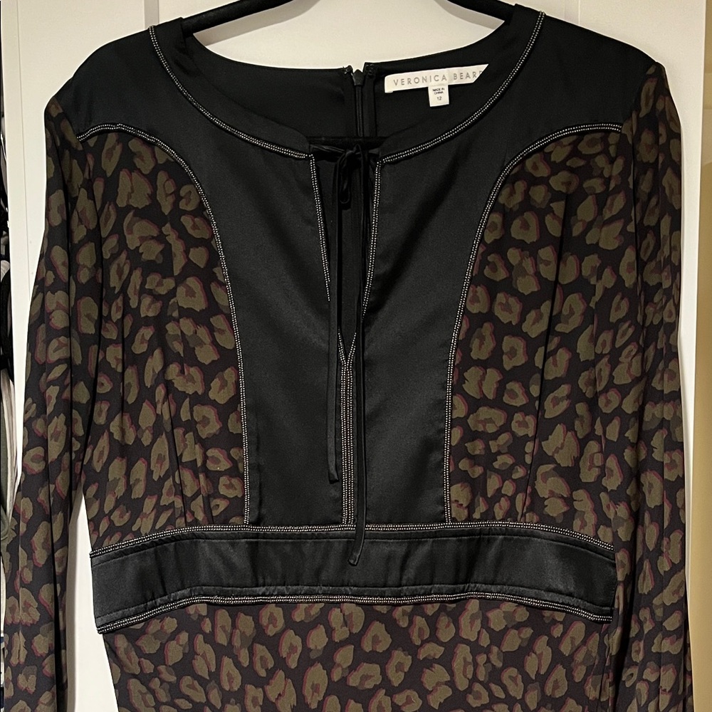 Veronica Beard Black and Brown Animal Print Dress